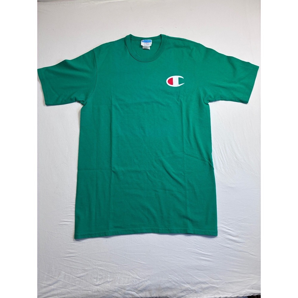 Vintage Champion Men's Green C Logo Classic Crew T Shirt Short Sleeve Large